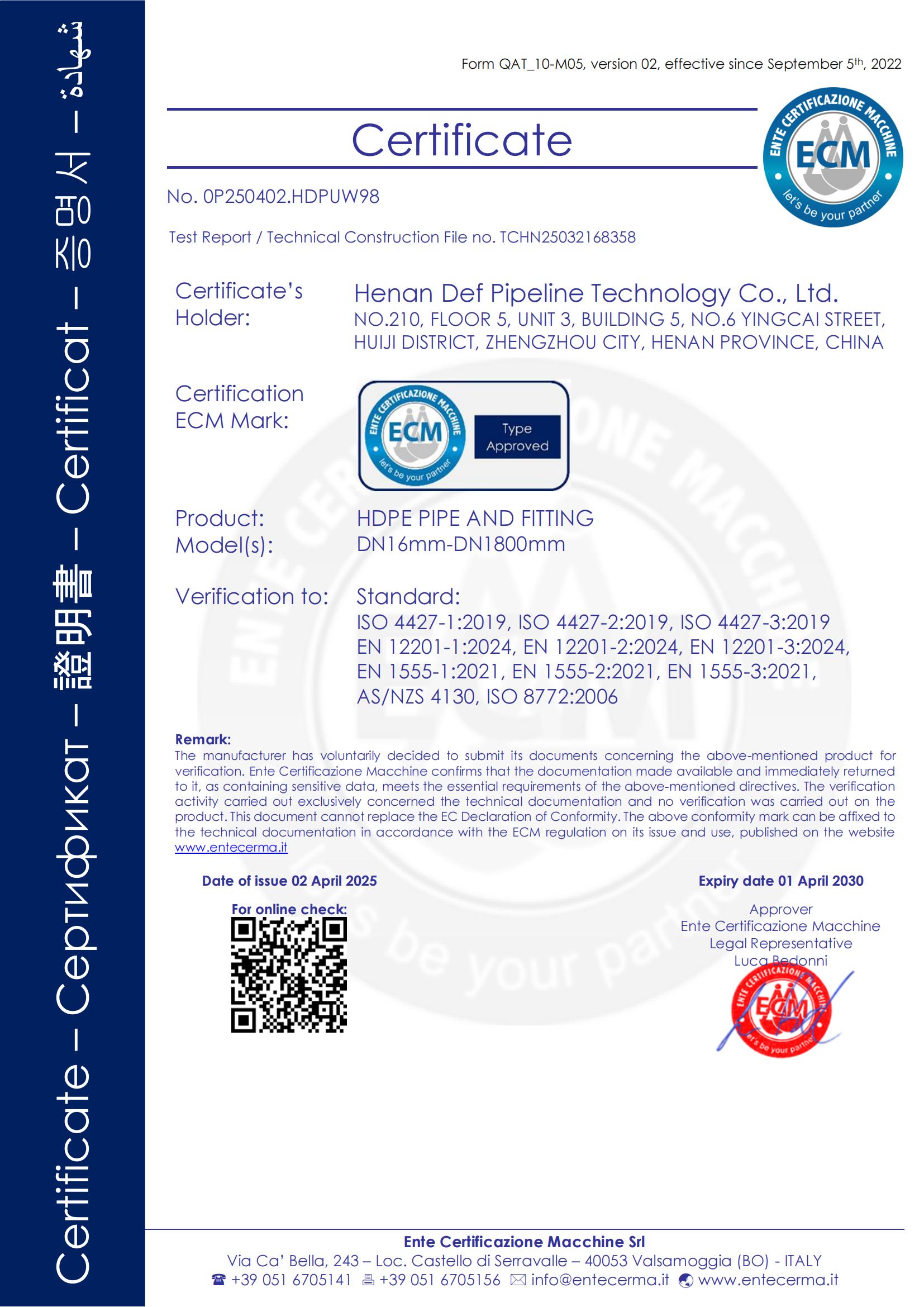 ISO EN Gas AS4130 Certificate